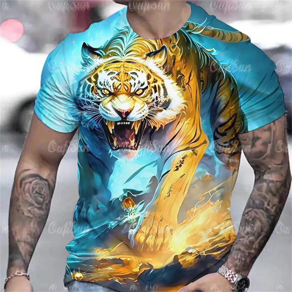 Men's Oversized 3D Tiger Print Summer Tee