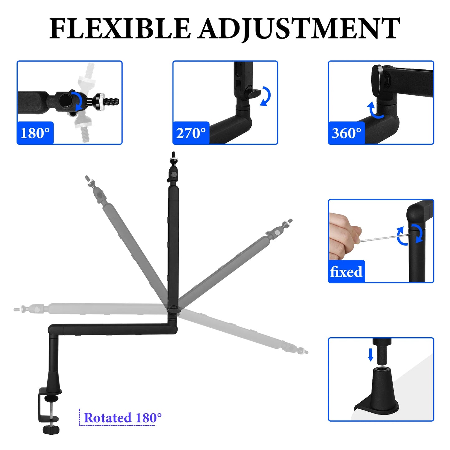 Adjustable Low-profile Arm Microphone Stand with Cable Management/Desk Mount