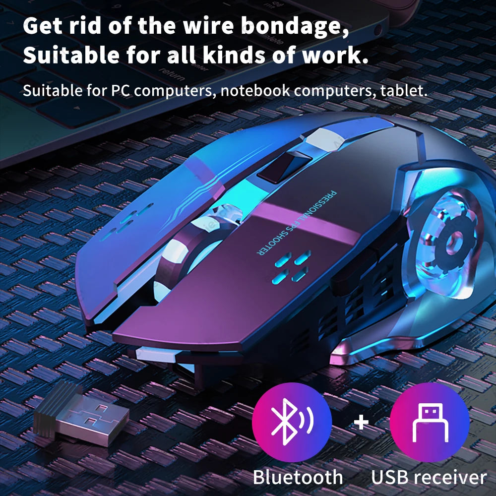 Souris de jeu sans fil rechargeable avec Bluetooth silencieux