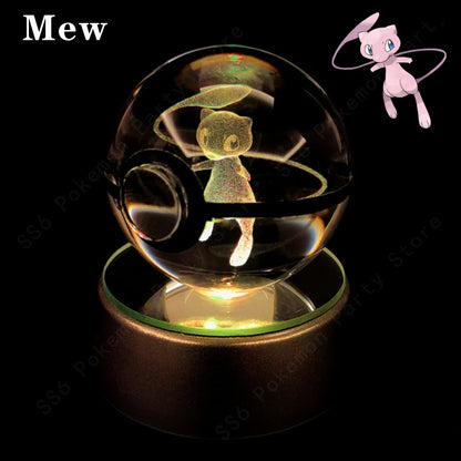 Pokemon Crystal Ball Night Light 3D Pikachu Gengar Mew Mewtwo Lamp Base Pokeball Glass Ball Figure