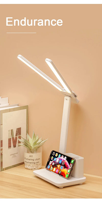 Lampe de bureau LED pliable avec horloge, chargement USB et lumière à intensité variable