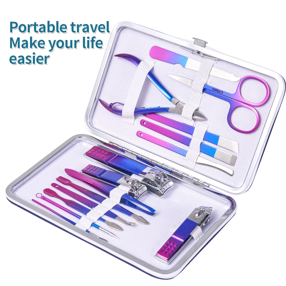7-15pcs Manicure Set - Nail and Grooming Tools with Travel Case