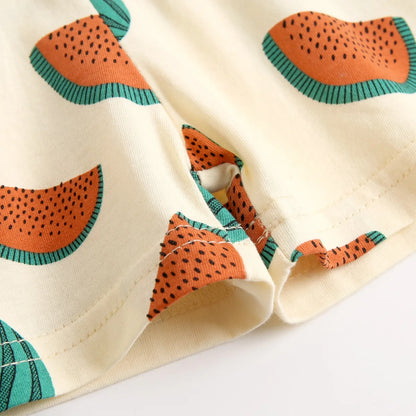 Children's Short Sleeve Cute Printing Cotton Top & Bottom Clothes Set