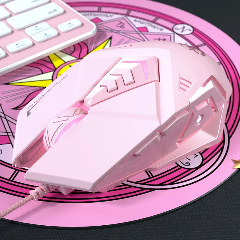 Pink Ergonomic Wired Gaming Mouse