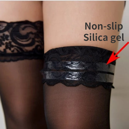 Anti-Slip Transparent Lace Thigh-High Stockings