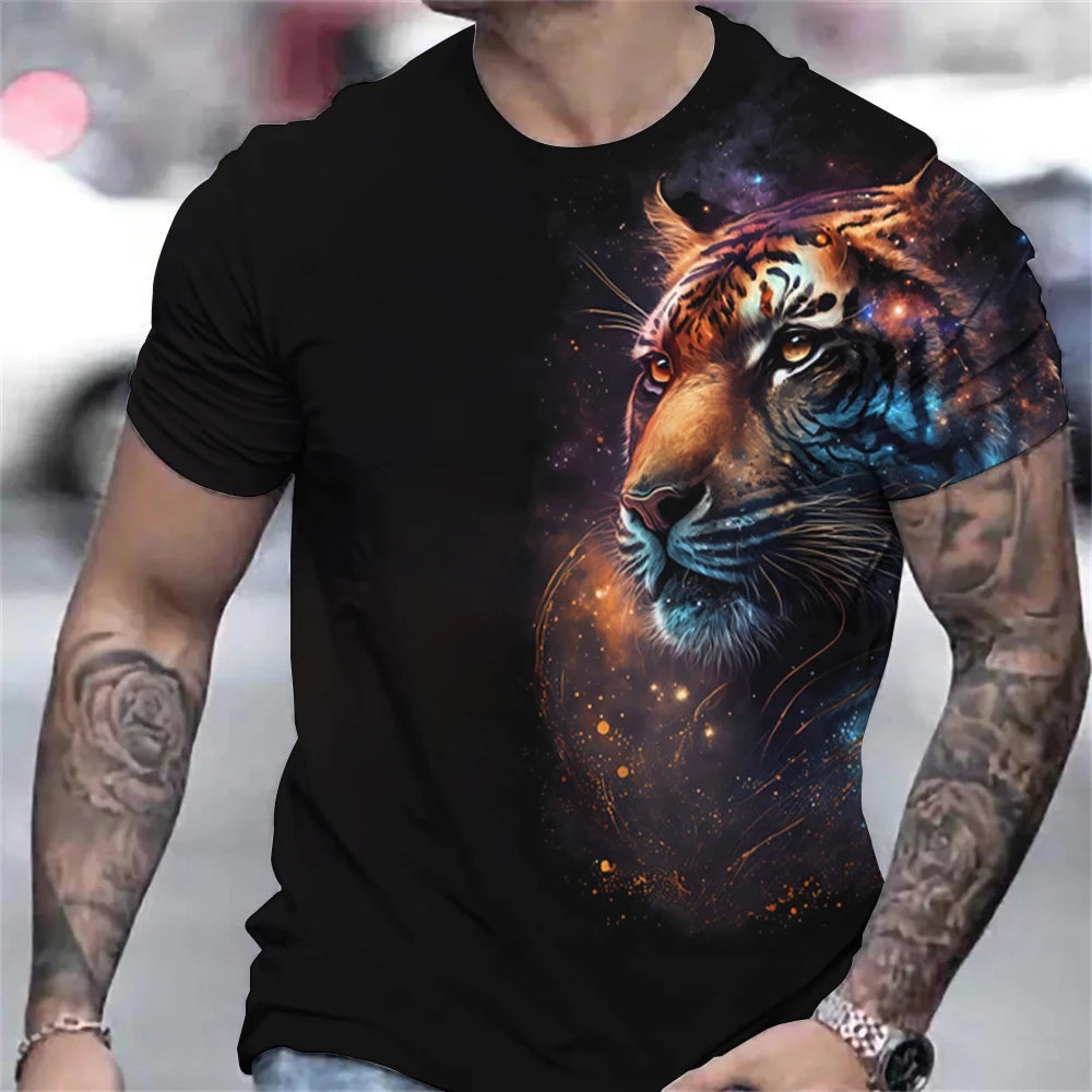 T-shirt d'été surdimensionné à imprimé tigre 3D pour hommes