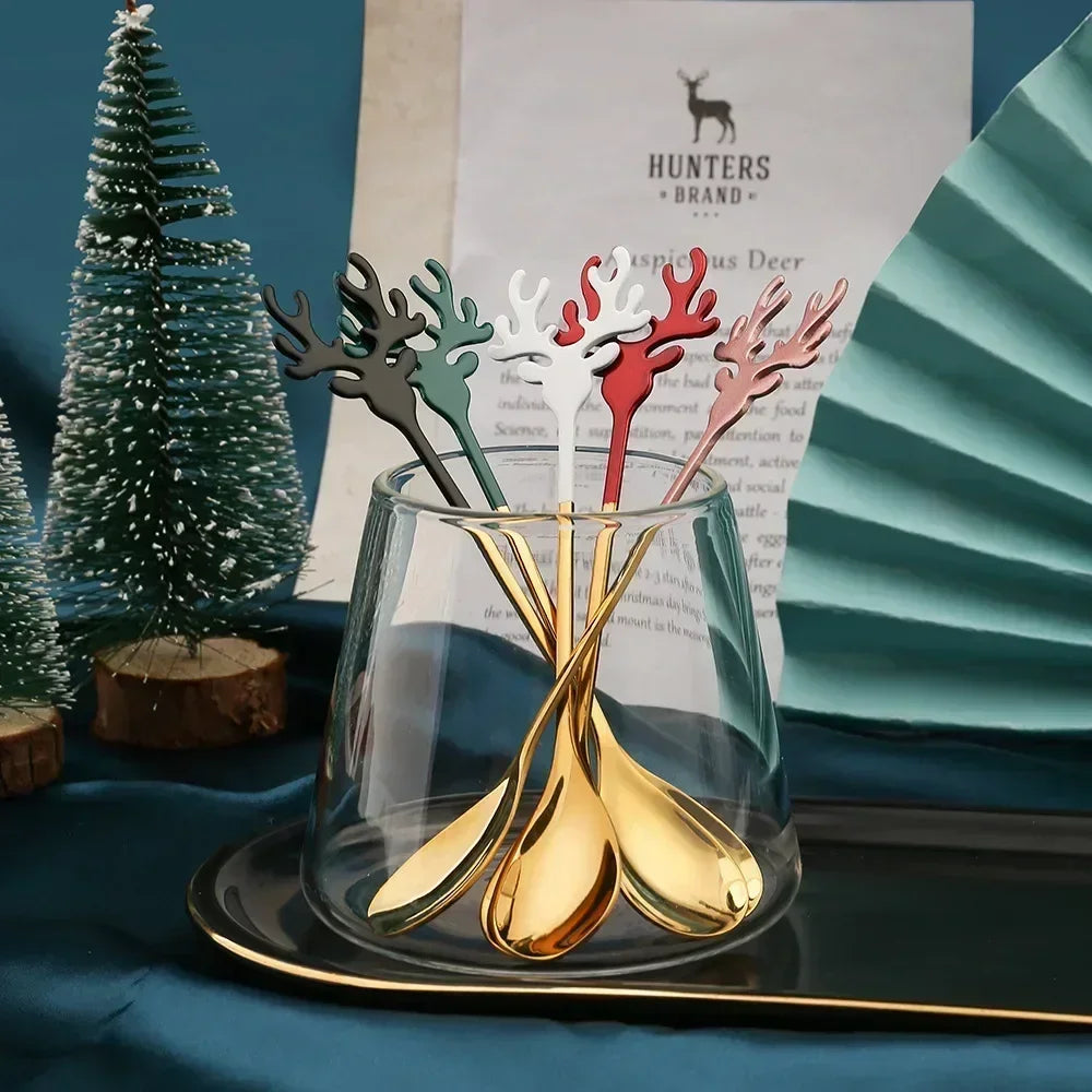 4pcs Elk-Shaped Stainless Christmas Coffee Spoons