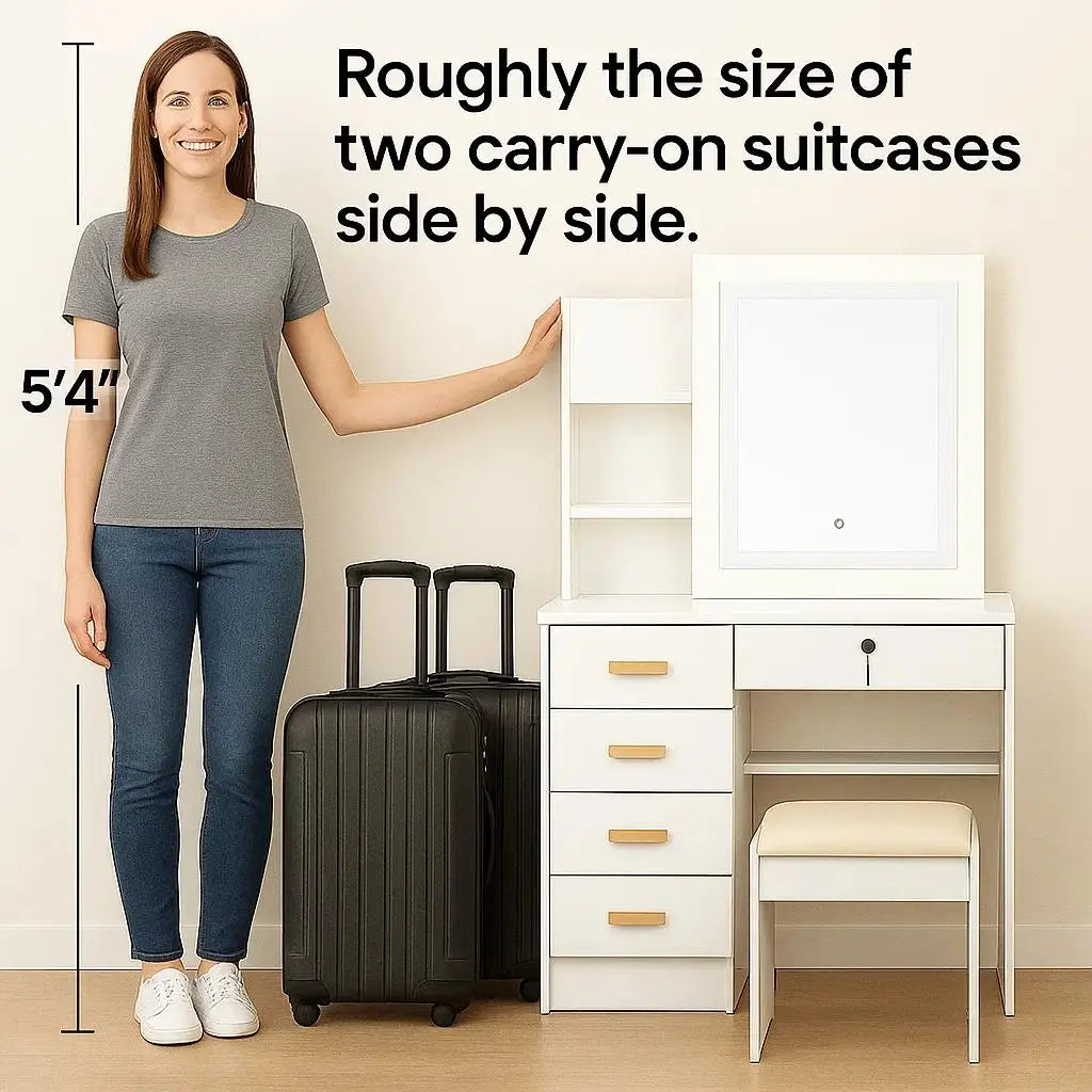 White Finish Vanity Table with Mirror