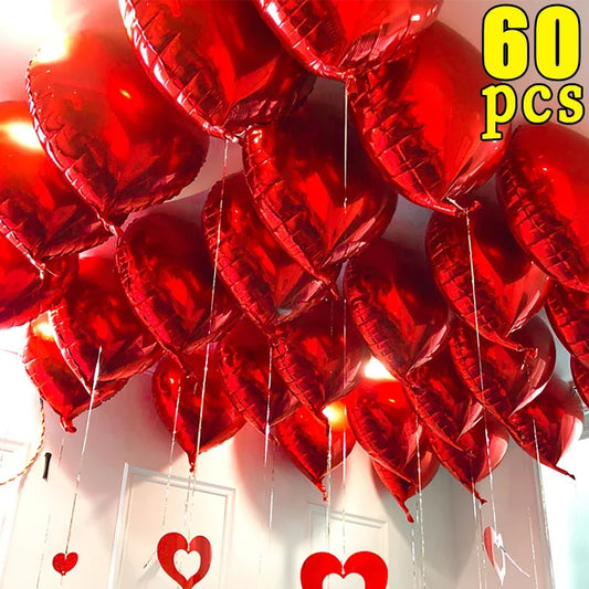 Lot de 60/5 ballons en aluminium en forme de cœur rouge – Ballons gonflables à l'hélium 