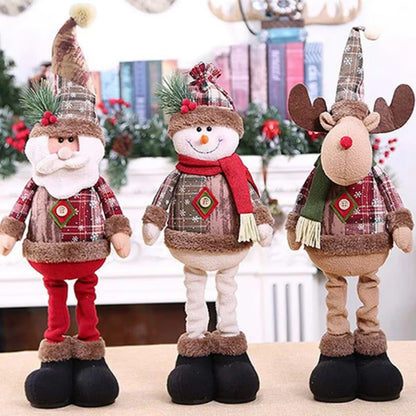 Décoration de table en peluche avec renne du Père Noël et bonhomme de neige