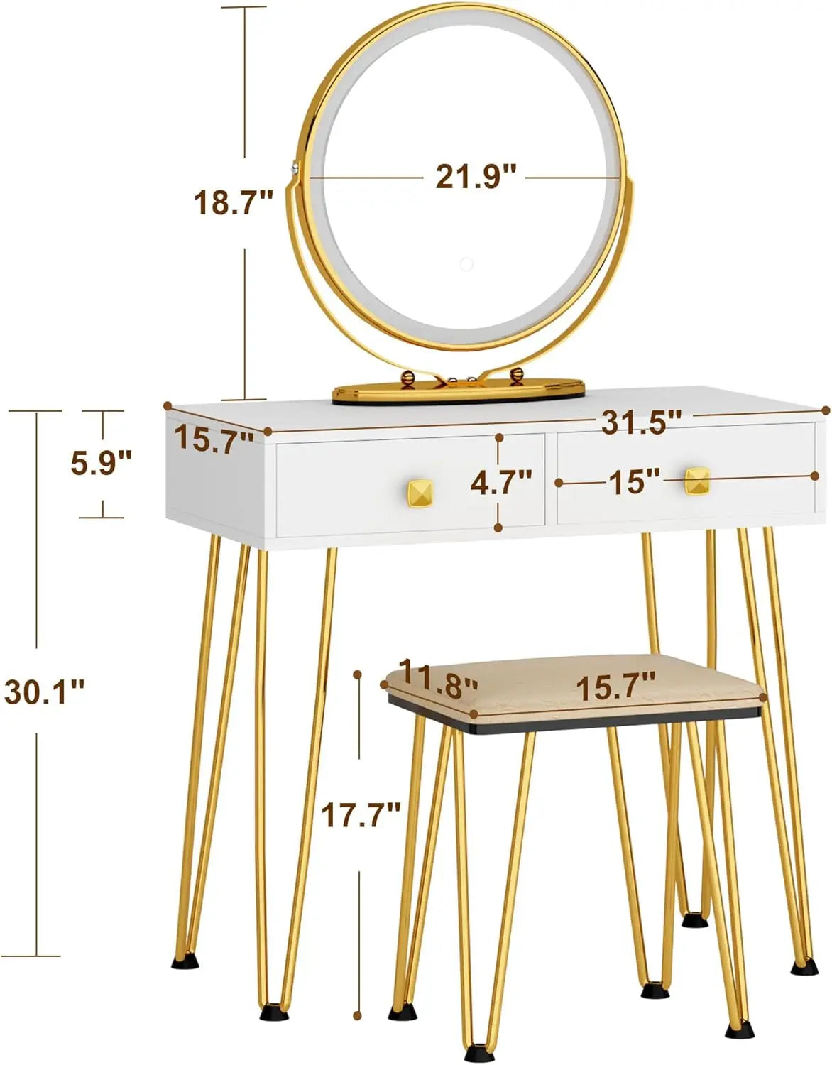 Schreibtisch mit 3 Schubladen und 360°-Spiegel