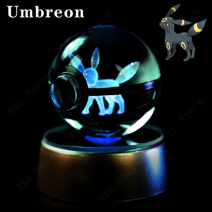 Pokemon Crystal Ball Night Light 3D Pikachu Gengar Mew Mewtwo Lamp Base Pokeball Glass Ball Figure