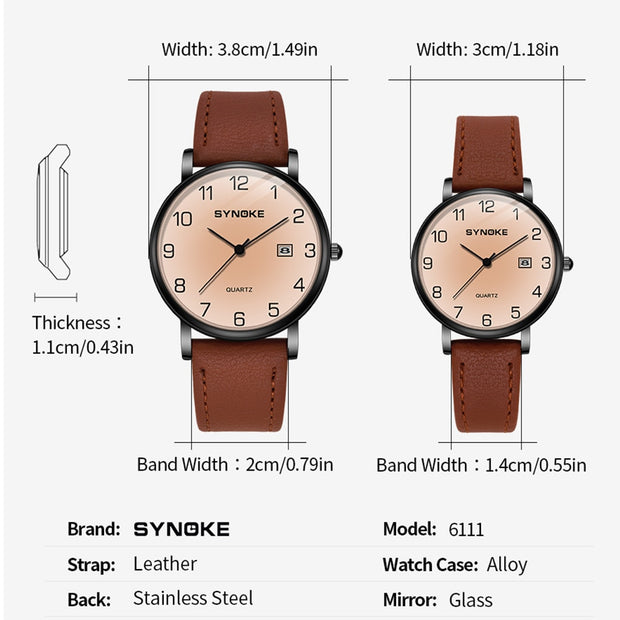 Matching Leather Strap Couple Watches