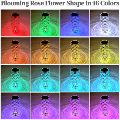 Veilleuse LED rechargeable RVB rose - Lampe en cristal à contrôle tactile 16 couleurs 