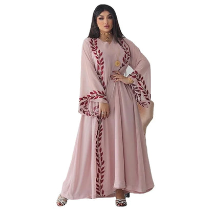 Muslim Embroidery Pink Abaya Dress