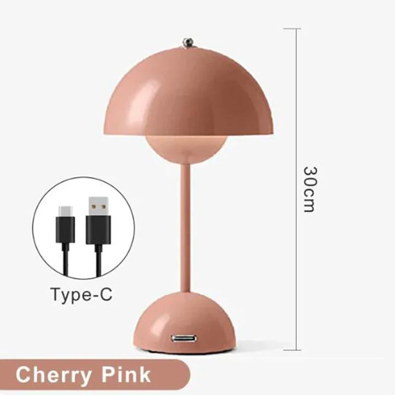 Lampe de table LED rechargeable en forme de bouton de fleur de champignon - Décor moderne
