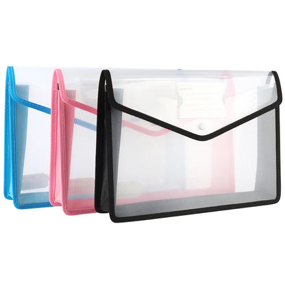 Waterproof A4 Transparent File Folder - Press Button Plastic Document Bag for Office Supplies