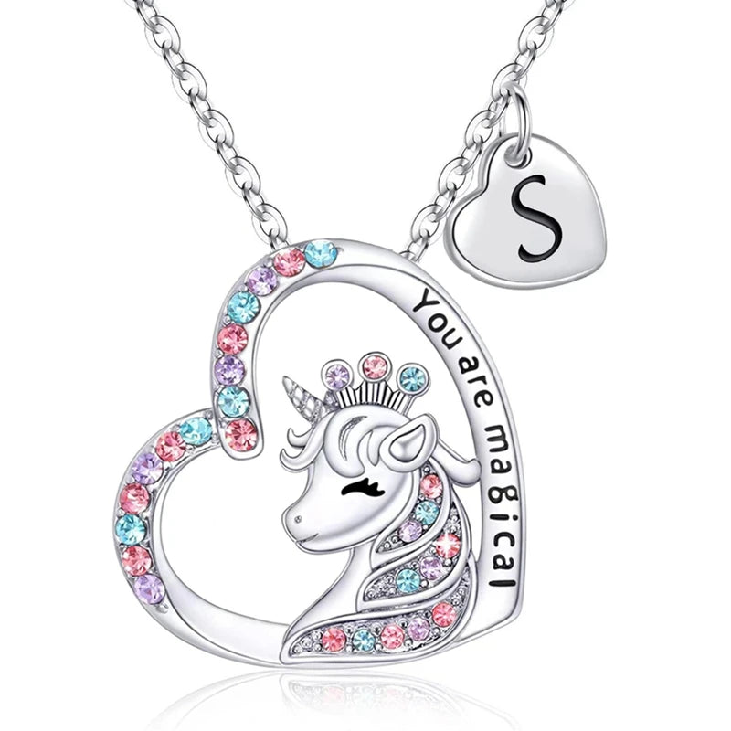 Collier Initiale Licorne Magique - Pendentif Cheval Charm