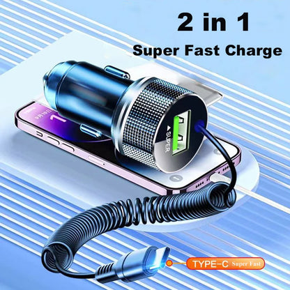 Chargeur de voiture en métal avec câble de type C - Charge rapide 12 V
