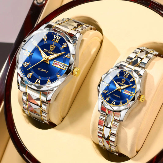 Luxury 30M Waterproof Stainless Steel Crystal Quartz Couple Watch