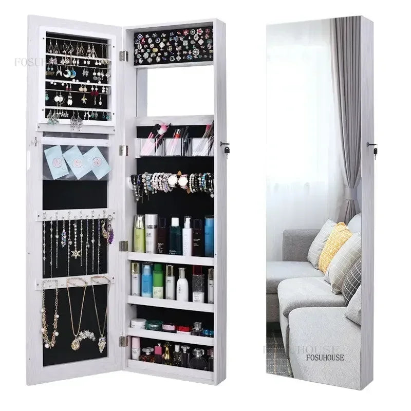 White Vanity Mirror Jewelry Cabinet