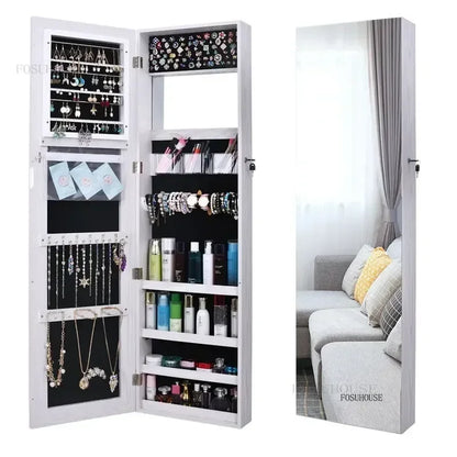 White Vanity Mirror Jewelry Cabinet