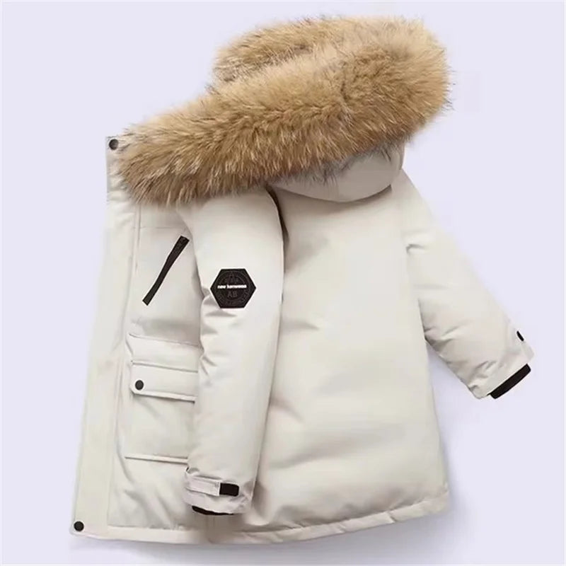Kids' Fur Hooded Winter Jacket