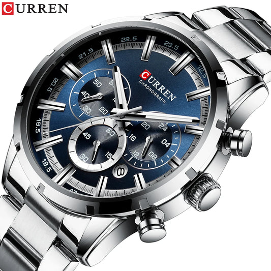 Men’s Watches Top Brand Big Sport Watch Luxury Men Military Steel Quartz Wrist Watches Chronograph Gold Design Male Clock