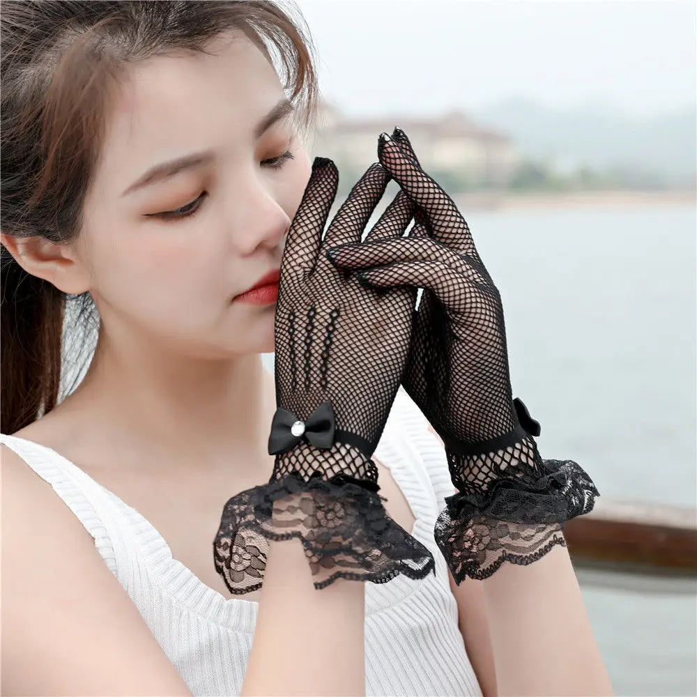 Short Lace Sheer Gloves - Fishnet Party Mittens