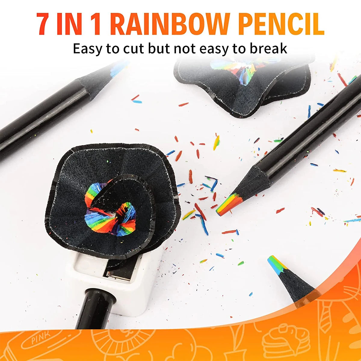 7-in-1 Rainbow Colored Black Wood Pencils