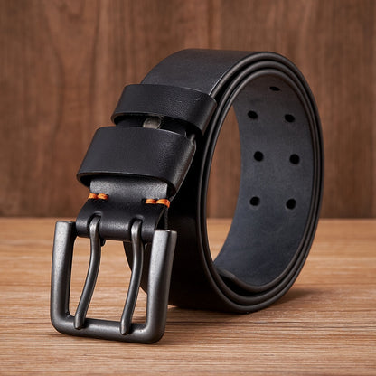 Double Pin Buckle Genuine Leather Men's Belt - 4.3cm Thick Cowboy Jeans Strap