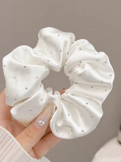 Haargummi aus Seidensatin mit Strasssteinen – Schwarzes elastisches Haargummi