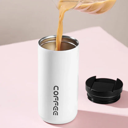 Tasse à café en acier inoxydable de 400 ml – Thermos de voyage isolé avec couvercle