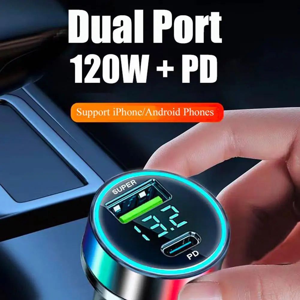 120W Portable PD 20W Car Charger - Super Fast Charge Adapter/Type C USB