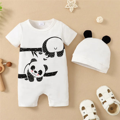 Bezauberndes Panda-Strampler- und Mützen-Set für neugeborene Jungen