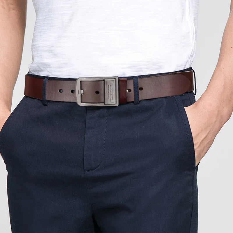 Ceinture en cuir de vachette pour homme - Boucle à ardillon en alliage
