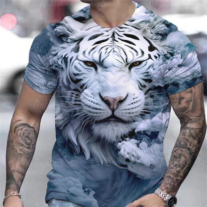 T-shirt d'été surdimensionné à imprimé tigre 3D pour hommes