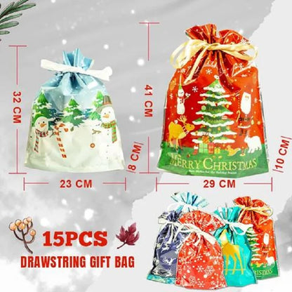 15pcs Large Navidad Drawstring Gift Bags