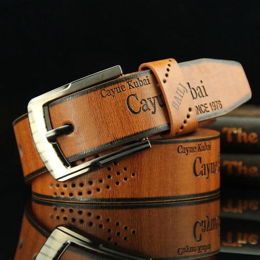 Ceinture en cuir pour homme avec boucle imprimée lettre Ceinture de cowboy Ceintures en alliage