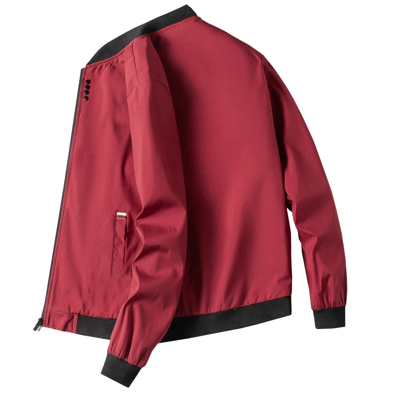Veste coupe-vent zippée à col de baseball solide pour hommes