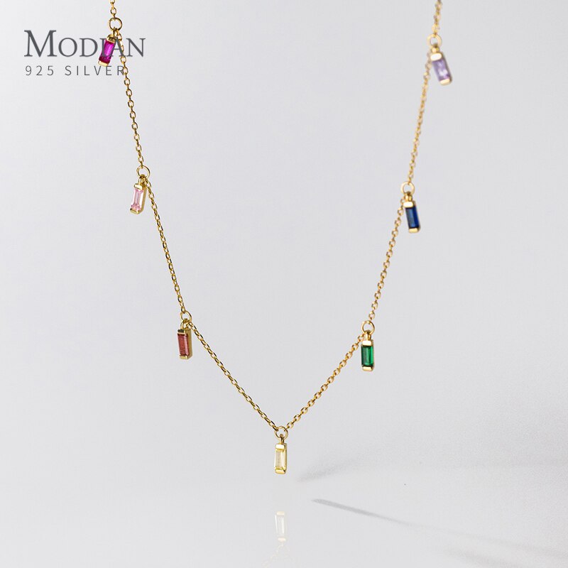 Rainbow Zirconia Silver Necklace