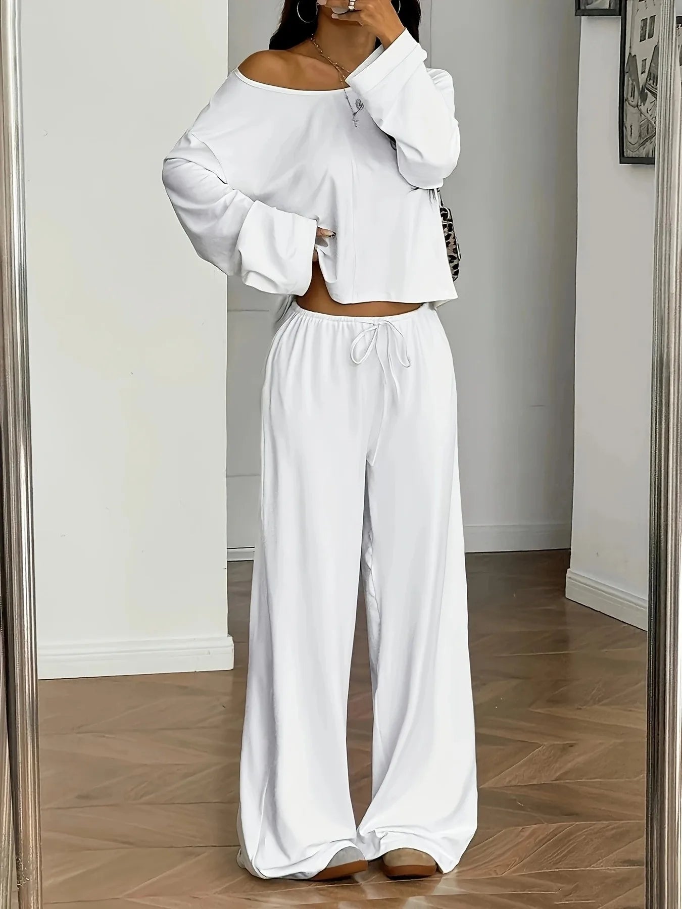 Sommerliches 2-teiliges Set mit Fledermausärmeln und V-Ausschnitt