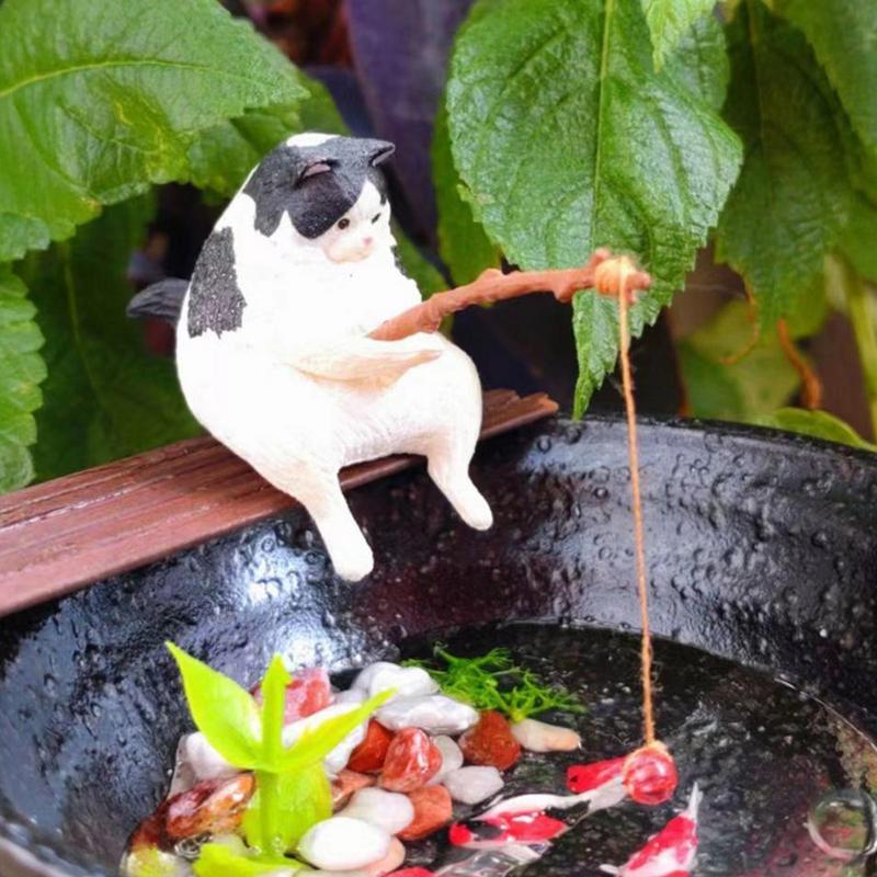 Cute Cat Fishing Figurine - Home Decor