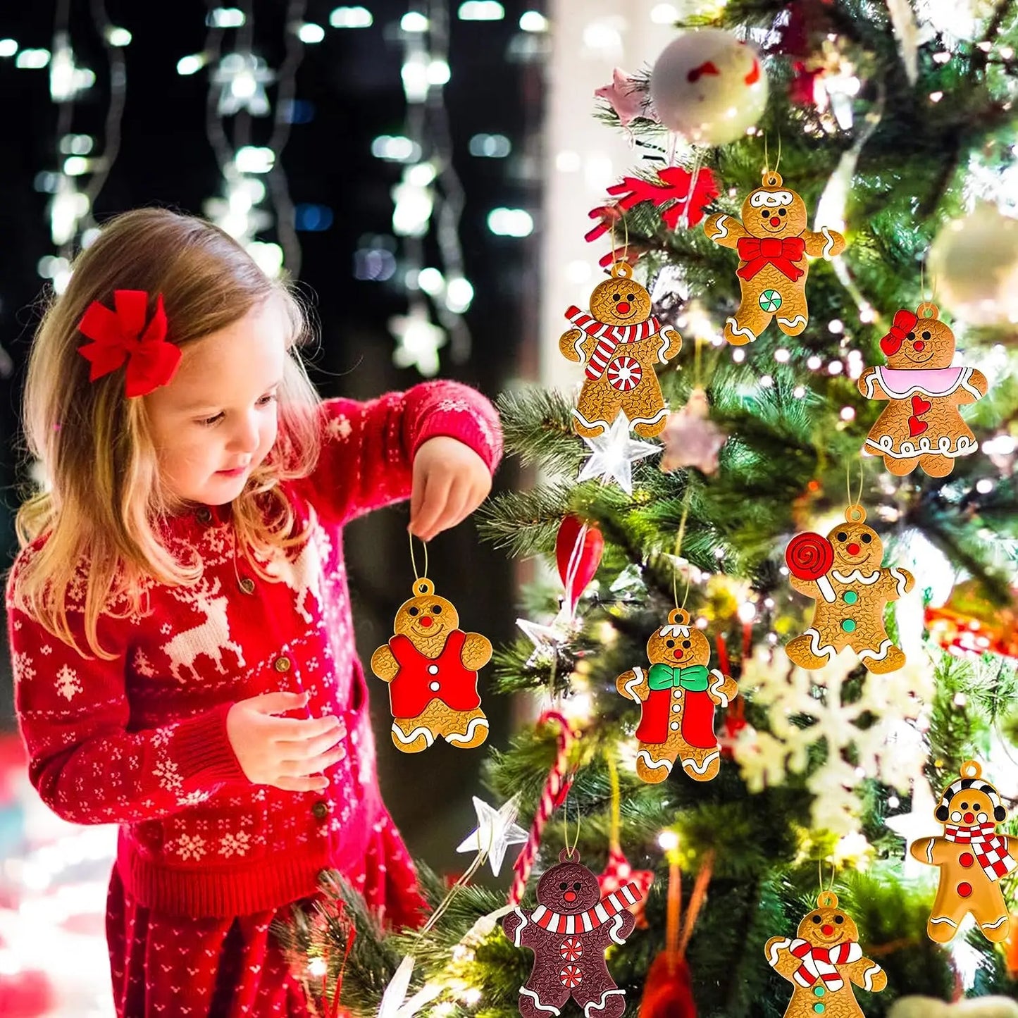 12 Assorted Plastic Gingerbread Man Ornaments for Tree Decor