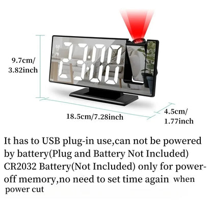 USB-Powered Digital Alarm Clock with 180° Projection & Temperature Display