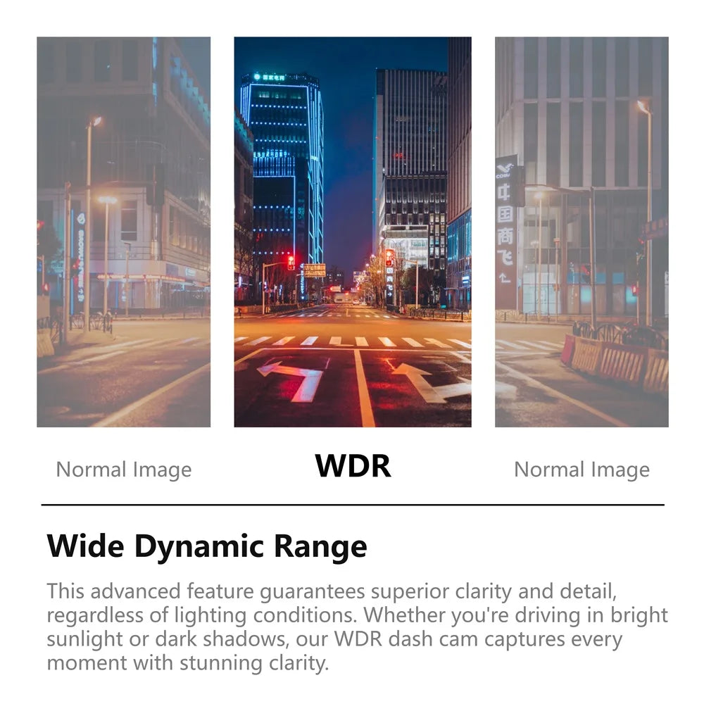 Caméra de tableau de bord avec caméra de stationnement DVR à double canal et vision nocturne, capteur G et WIFI