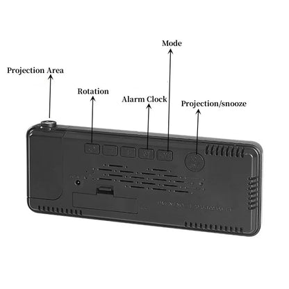 Digital Alarm Clock with 180° Rotation Projection - Temperature - Snooze