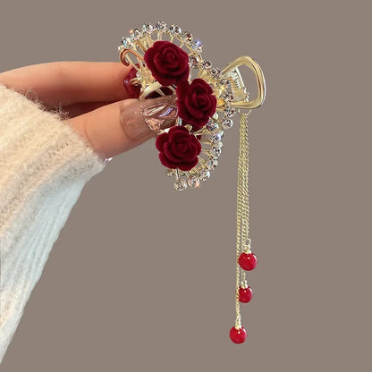 Rhinestone Pearl Tassel Hair Clip