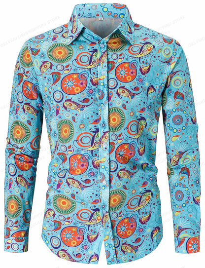 Men's Floral Print Vacation Style Lapel Long Sleeve Shirt