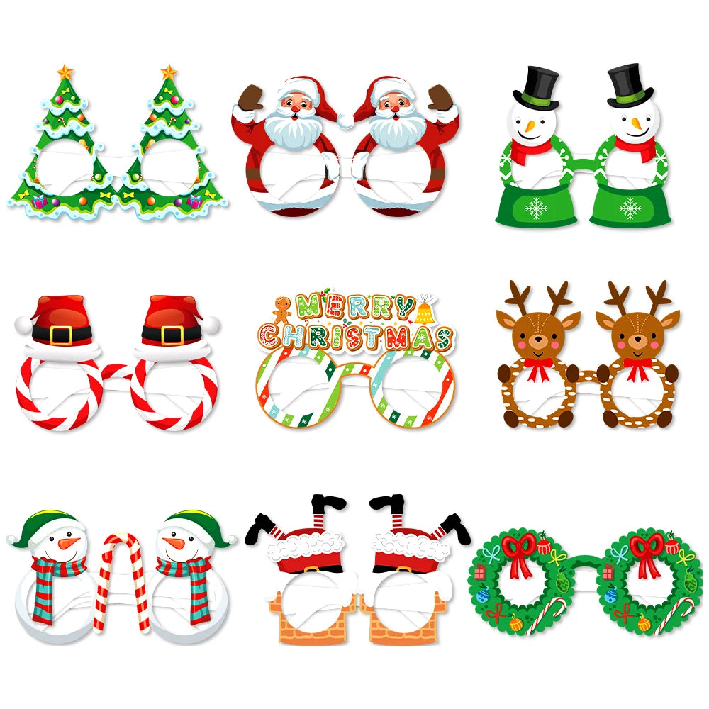 9pcs Santa & Elk Paper Glasses Frames